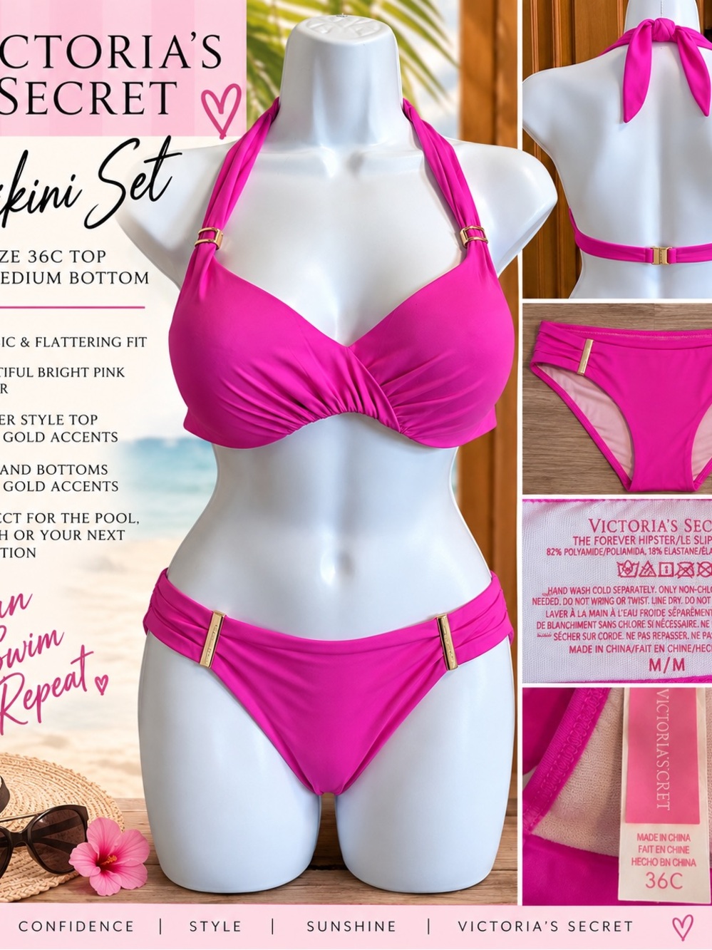 Victoria's Secret “The Forever Hipster” Hot Pink Halter Bikini Set